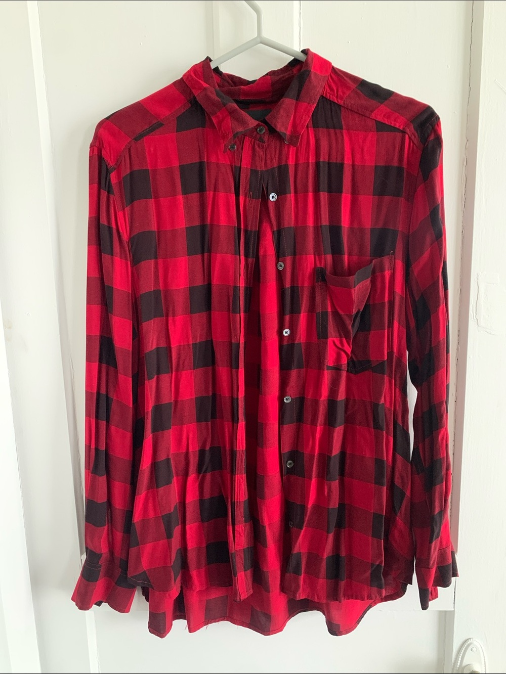 Wilfred Free Red and Black Plaid Button-Down Shirt